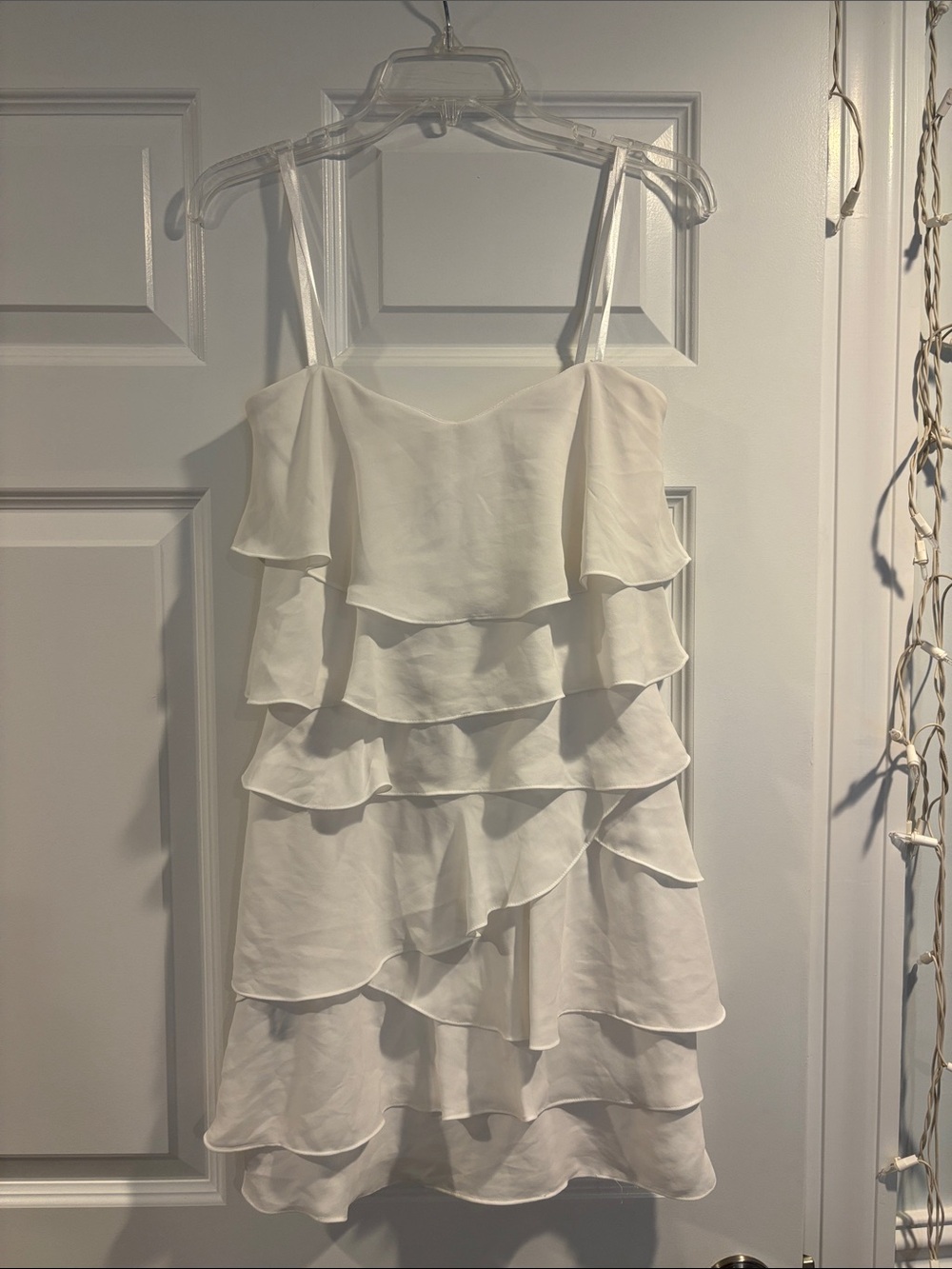 BCBG- White Ruffle Layered Strapless Dress